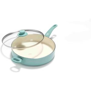 imageGreenlife Soft Grip Healthy Ceramic Nonstick 5QT Saute Pan Jumbo Cooker with Helper Handle and Lid PFASFree Dishwasher Safe TurquoiseTurquoise