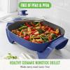 imageGreenLife 12quot 5QT Square Electric Skillet Glass Vented Lid Ceramic PFASFree Nonstick Coated Interior Adjustable Temperature Control Cool Touch Handles Quick Even Heating Scratch ResistantBlackNight Blue