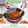 imageGreenLife 6 QT Ceramic Slow Cooker PFASFree Programmable Removable Healthy Nonstick Pot for large families Sear on Stovetop Keep Warm Digital Timer Dishwasher Safe Glass Lid ampamp Crock BlueRed