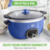 imageGreenLife 6 QT Ceramic Slow Cooker PFASFree Programmable Removable Healthy Nonstick Pot for large families Sear on Stovetop Keep Warm Digital Timer Dishwasher Safe Glass Lid ampamp Crock BlueNight Blue