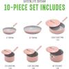 imageGreenLife Dream 10Piece Ceramic Nonstick Cookware Set Pots Frying ampamp Sauce Pans PFASFree ampamp PFOAFree Dishwasher ampamp Oven Safe StayCool Handles Durable Aluminum Body Versatile Cooking Blue HazeDusty Pink