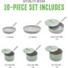 imageGreenLife Dream 10Piece Ceramic Nonstick Cookware Set Pots Frying ampamp Sauce Pans PFASFree ampamp PFOAFree Dishwasher ampamp Oven Safe StayCool Handles Durable Aluminum Body Versatile Cooking Blue HazeSage Green