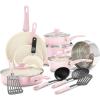 imageGreenLife Soft Grip 16 Piece Cookware Set NonToxic PFASFree Ceramic Nonstick Frying Sauce Saute Utensils Glass Lids StayCool Handles Wobble Free Dishwasher ampamp Oven Safe Black DiamondSoft Pink