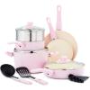 imageGreenLife Soft Grip 16 Piece Cookware Set NonToxic PFASFree Ceramic Nonstick Frying Sauce Saute Utensils Glass Lids StayCool Handles Wobble Free Dishwasher ampamp Oven Safe Black DiamondSoft Pink