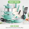 imageGreenLife Soft Grip 16 Piece Cookware Set NonToxic PFASFree Ceramic Nonstick Frying Sauce Saute Utensils Glass Lids StayCool Handles Wobble Free Dishwasher ampamp Oven Safe Black DiamondTurquoise
