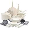imageGreenLife Soft Grip 16 Piece Cookware Set NonToxic PFASFree Ceramic Nonstick Frying Sauce Saute Utensils Glass Lids StayCool Handles Wobble Free Dishwasher ampamp Oven Safe Black DiamondCream