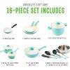 imageGreenLife Soft Grip 16 Piece Cookware Set NonToxic PFASFree Ceramic Nonstick Frying Sauce Saute Utensils Glass Lids StayCool Handles Wobble Free Dishwasher ampamp Oven Safe Black DiamondTurquoise