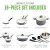 imageGreenLife Soft Grip 16 Piece Cookware Set NonToxic PFASFree Ceramic Nonstick Frying Sauce Saute Utensils Glass Lids StayCool Handles Wobble Free Dishwasher ampamp Oven Safe Black DiamondQuartz Grey