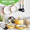 imageGreenLife Soft Grip 16 Piece Cookware Set NonToxic PFASFree Ceramic Nonstick Frying Sauce Saute Utensils Glass Lids StayCool Handles Wobble Free Dishwasher ampamp Oven Safe Black DiamondYellow