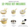 imageGreenLife Soft Grip 16 Piece Cookware Set NonToxic PFASFree Ceramic Nonstick Frying Sauce Saute Utensils Glass Lids StayCool Handles Wobble Free Dishwasher ampamp Oven Safe Black DiamondYellow