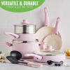 imageGreenLife Soft Grip 16 Piece Cookware Set NonToxic PFASFree Ceramic Nonstick Frying Sauce Saute Utensils Glass Lids StayCool Handles Wobble Free Dishwasher ampamp Oven Safe Black DiamondSoft Pink
