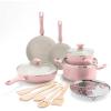 imageGreenLife Soft Grip 16 Piece Cookware Set NonToxic PFASFree Ceramic Nonstick Frying Sauce Saute Utensils Glass Lids StayCool Handles Wobble Free Dishwasher ampamp Oven Safe Black DiamondSoft Pink