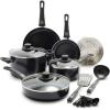 imageGreenLife Soft Grip 16 Piece Cookware Set NonToxic PFASFree Ceramic Nonstick Frying Sauce Saute Utensils Glass Lids StayCool Handles Wobble Free Dishwasher ampamp Oven Safe Black DiamondBlack