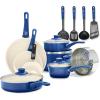 imageGreenLife Soft Grip 16 Piece Cookware Set NonToxic PFASFree Ceramic Nonstick Frying Sauce Saute Utensils Glass Lids StayCool Handles Wobble Free Dishwasher ampamp Oven Safe Black DiamondBlue