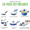 imageGreenLife Soft Grip 16 Piece Cookware Set NonToxic PFASFree Ceramic Nonstick Frying Sauce Saute Utensils Glass Lids StayCool Handles Wobble Free Dishwasher ampamp Oven Safe Black DiamondBlue