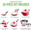 imageGreenLife Soft Grip 16 Piece Cookware Set NonToxic PFASFree Ceramic Nonstick Frying Sauce Saute Utensils Glass Lids StayCool Handles Wobble Free Dishwasher ampamp Oven Safe Black DiamondRed