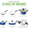 imageGreenLife Soft Grip 16 Piece Cookware Set NonToxic PFASFree Ceramic Nonstick Frying Sauce Saute Utensils Glass Lids StayCool Handles Wobble Free Dishwasher ampamp Oven Safe Black DiamondBlue