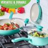 imageGreenLife Soft Grip 16 Piece Cookware Set NonToxic PFASFree Ceramic Nonstick Frying Sauce Saute Utensils Glass Lids StayCool Handles Wobble Free Dishwasher ampamp Oven Safe Black DiamondTurquoise