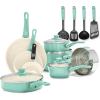 imageGreenLife Soft Grip 16 Piece Cookware Set NonToxic PFASFree Ceramic Nonstick Frying Sauce Saute Utensils Glass Lids StayCool Handles Wobble Free Dishwasher ampamp Oven Safe Black DiamondTurquoise