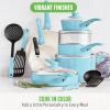 imageGreenLife Soft Grip 16 Piece Cookware Set NonToxic PFASFree Ceramic Nonstick Frying Sauce Saute Utensils Glass Lids StayCool Handles Wobble Free Dishwasher ampamp Oven Safe Black DiamondCaribbean Blue
