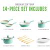 imageGreenLife Soft Grip 16 Piece Cookware Set NonToxic PFASFree Ceramic Nonstick Frying Sauce Saute Utensils Glass Lids StayCool Handles Wobble Free Dishwasher ampamp Oven Safe Black DiamondTurquoise