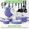 imageGreenLife Soft Grip 16 Piece Cookware Set NonToxic PFASFree Ceramic Nonstick Frying Sauce Saute Utensils Glass Lids StayCool Handles Wobble Free Dishwasher ampamp Oven Safe Black DiamondPeriwinkle