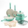 imageGreenLife Soft Grip 16 Piece Cookware Set NonToxic PFASFree Ceramic Nonstick Frying Sauce Saute Utensils Glass Lids StayCool Handles Wobble Free Dishwasher ampamp Oven Safe Black DiamondTurquoise