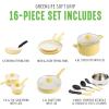 imageGreenLife Soft Grip 16 Piece Cookware Set NonToxic PFASFree Ceramic Nonstick Frying Sauce Saute Utensils Glass Lids StayCool Handles Wobble Free Dishwasher ampamp Oven Safe Black DiamondYellow