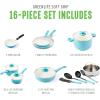 imageGreenLife Soft Grip 16 Piece Cookware Set NonToxic PFASFree Ceramic Nonstick Frying Sauce Saute Utensils Glass Lids StayCool Handles Wobble Free Dishwasher ampamp Oven Safe Black DiamondCaribbean Blue