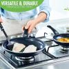 imageGreenLife Soft Grip Healthy Ceramic Nonstick 8quot 10quot and 12quot Frying Pan Skillet Set PFASFree Dishwasher Safe BlueBlack