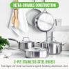 imageGreenLife TriPly Stainless Steel Healthy Ceramic Nonstick 10 Piece Cookware Pots and Pans Set PFASFree Multi Clad Induction Dishwasher Safe Oven Safe Silver