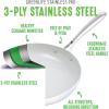 imageGreenLife TriPly Stainless Steel Healthy Ceramic Nonstick 10 Piece Cookware Pots and Pans Set PFASFree Multi Clad Induction Dishwasher Safe Oven Safe Silver