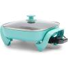 imageGreenLife 12quot 5QT Square Electric Skillet Glass Vented Lid Ceramic PFASFree Nonstick Coated Interior Adjustable Temperature Control Cool Touch Handles Quick Even Heating Scratch ResistantBlackTurquoise