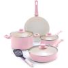 imageGreenLife Soft Grip 16 Piece Cookware Set NonToxic PFASFree Ceramic Nonstick Frying Sauce Saute Utensils Glass Lids StayCool Handles Wobble Free Dishwasher ampamp Oven Safe Black DiamondSoft Pink