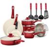 imageGreenLife Soft Grip 16 Piece Cookware Set NonToxic PFASFree Ceramic Nonstick Frying Sauce Saute Utensils Glass Lids StayCool Handles Wobble Free Dishwasher ampamp Oven Safe Black DiamondRed