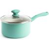 imageGreenLife Soft Grip Diamond Healthy Ceramic Nonstick 2QT Saucepan Pot with Lid PFASFree Dishwasher Safe TurquoiseTurquoise and Cream