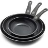 imageGreenLife Soft Grip Healthy Ceramic Nonstick 8quot 10quot and 12quot Frying Pan Skillet Set PFASFree Dishwasher Safe BlueBlack