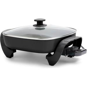 imageGreenLife 12quot 5QT Square Electric Skillet Glass Vented Lid Ceramic PFASFree Nonstick Coated Interior Adjustable Temperature Control Cool Touch Handles Quick Even Heating Scratch ResistantBlackBlack