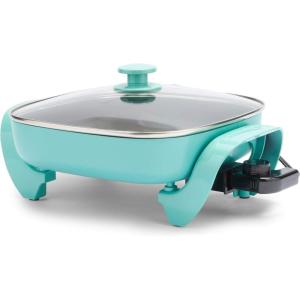 imageGreenLife 12quot 5QT Square Electric Skillet Glass Vented Lid Ceramic PFASFree Nonstick Coated Interior Adjustable Temperature Control Cool Touch Handles Quick Even Heating Scratch ResistantBlackTurquoise