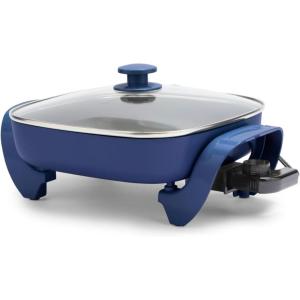 imageGreenLife 12quot 5QT Square Electric Skillet Glass Vented Lid Ceramic PFASFree Nonstick Coated Interior Adjustable Temperature Control Cool Touch Handles Quick Even Heating Scratch ResistantBlackNight Blue