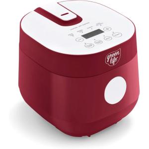 imageGreenLife 4Cup Digital Rice Cooker PFAS ampamp PFOAFree Removable Ceramic Dishwasher Safe Pot Healthy Cooking Oats Grains ampamp More Auto Presets Touchscreen Delay ampamp Keep Warm Paddle Included BlackRed