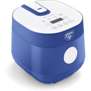 imageGreenLife 4Cup Digital Rice Cooker PFAS ampamp PFOAFree Removable Ceramic Dishwasher Safe Pot Healthy Cooking Oats Grains ampamp More Auto Presets Touchscreen Delay ampamp Keep Warm Paddle Included BlackNight Blue