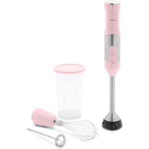 imageGreenLife 500Watt Immersion Electric Handheld Stick Blender with Stainless Steel Blades Whisk Frother Measuring Cup and Lid Soups Puree Cake MultiSpeed Control Portable BlackPink