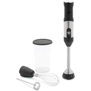 imageGreenLife 500Watt Immersion Electric Handheld Stick Blender with Stainless Steel Blades Whisk Frother Measuring Cup and Lid Soups Puree Cake MultiSpeed Control Portable BlackBlack