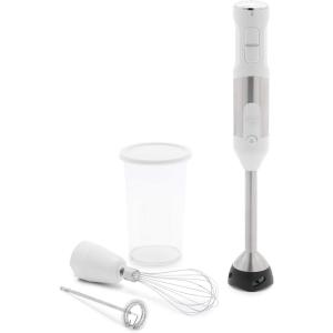 imageGreenLife 500Watt Immersion Electric Handheld Stick Blender with Stainless Steel Blades Whisk Frother Measuring Cup and Lid Soups Puree Cake MultiSpeed Control Portable BlackWhite