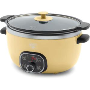 imageGreenLife 6 QT Ceramic Slow Cooker PFASFree Programmable Removable Healthy Nonstick Pot for large families Sear on Stovetop Keep Warm Digital Timer Dishwasher Safe Glass Lid ampamp Crock BlueYellow