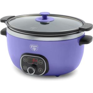 imageGreenLife 6 QT Ceramic Slow Cooker PFASFree Programmable Removable Healthy Nonstick Pot for large families Sear on Stovetop Keep Warm Digital Timer Dishwasher Safe Glass Lid ampamp Crock BluePeriwinkle