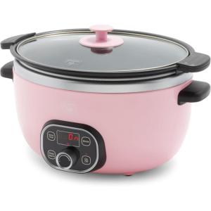 imageGreenLife 6 QT Ceramic Slow Cooker PFASFree Programmable Removable Healthy Nonstick Pot for large families Sear on Stovetop Keep Warm Digital Timer Dishwasher Safe Glass Lid ampamp Crock BluePink