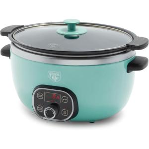 imageGreenLife 6 QT Ceramic Slow Cooker PFASFree Programmable Removable Healthy Nonstick Pot for large families Sear on Stovetop Keep Warm Digital Timer Dishwasher Safe Glass Lid ampamp Crock BlueTurquoise