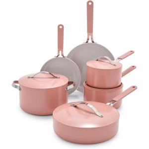 imageGreenLife Dream 10Piece Ceramic Nonstick Cookware Set Pots Frying ampamp Sauce Pans PFASFree ampamp PFOAFree Dishwasher ampamp Oven Safe StayCool Handles Durable Aluminum Body Versatile Cooking Blue HazeDusty Pink